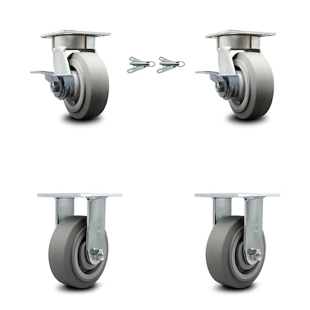 Service Caster 5 Inch Kingpinless Thermoplastic Wheel Caster Brake & Swivel Lock 2 Rigid, 2PK SCC-KP30S520-TPRRF-SLB-BSL-2-R-2
